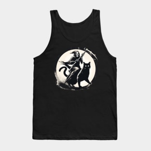 Grim Reaper Riding on Black Cat Tank Top